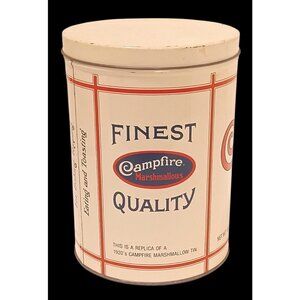 Vintage Campfire Marshmallow Replica Tin Borden Food 16oz Can USA Metal Canister